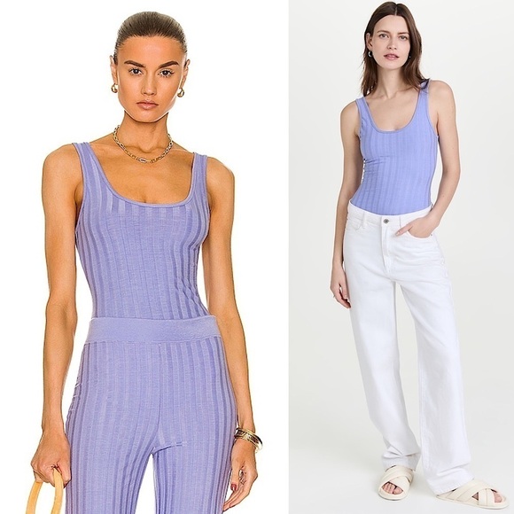 NWT JONATHAN SIMKHAI 90s Ribbed Sleeveless Compact Knit Scoop Neck Bodysuit S - Picture 1 of 12